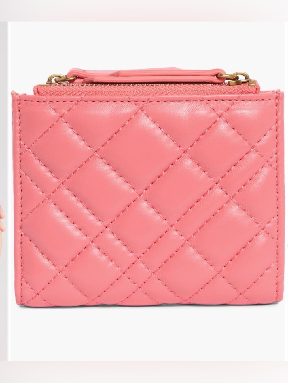 Kurt Geiger Quilted Open Pink Leather Card Wallet with Gold Hardware